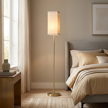 Floor Lamp, Modern Standing Lamp with Linen Shade, Gold Tone