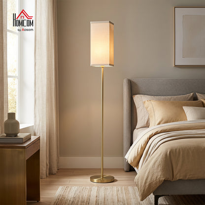 Floor Lamp, Modern Standing Lamp with Linen Shade, Gold Tone