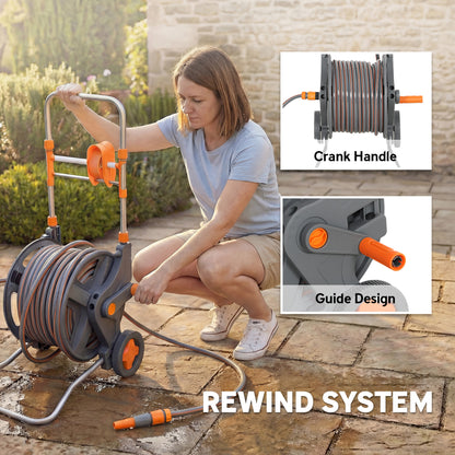Hose Reel Cart with Wheels, 45+2m Garden Hose Reel, Orange