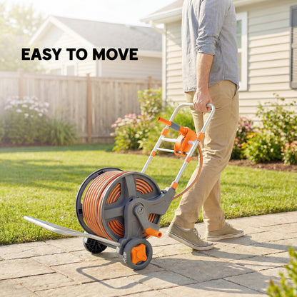 Hose Reel Cart with Wheels, 45+2m Garden Hose Reel, Orange