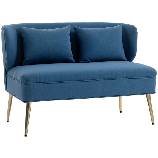 2 Seater Sofa, Small Sofa with Wing Back, Thick Seat, Dark Blue