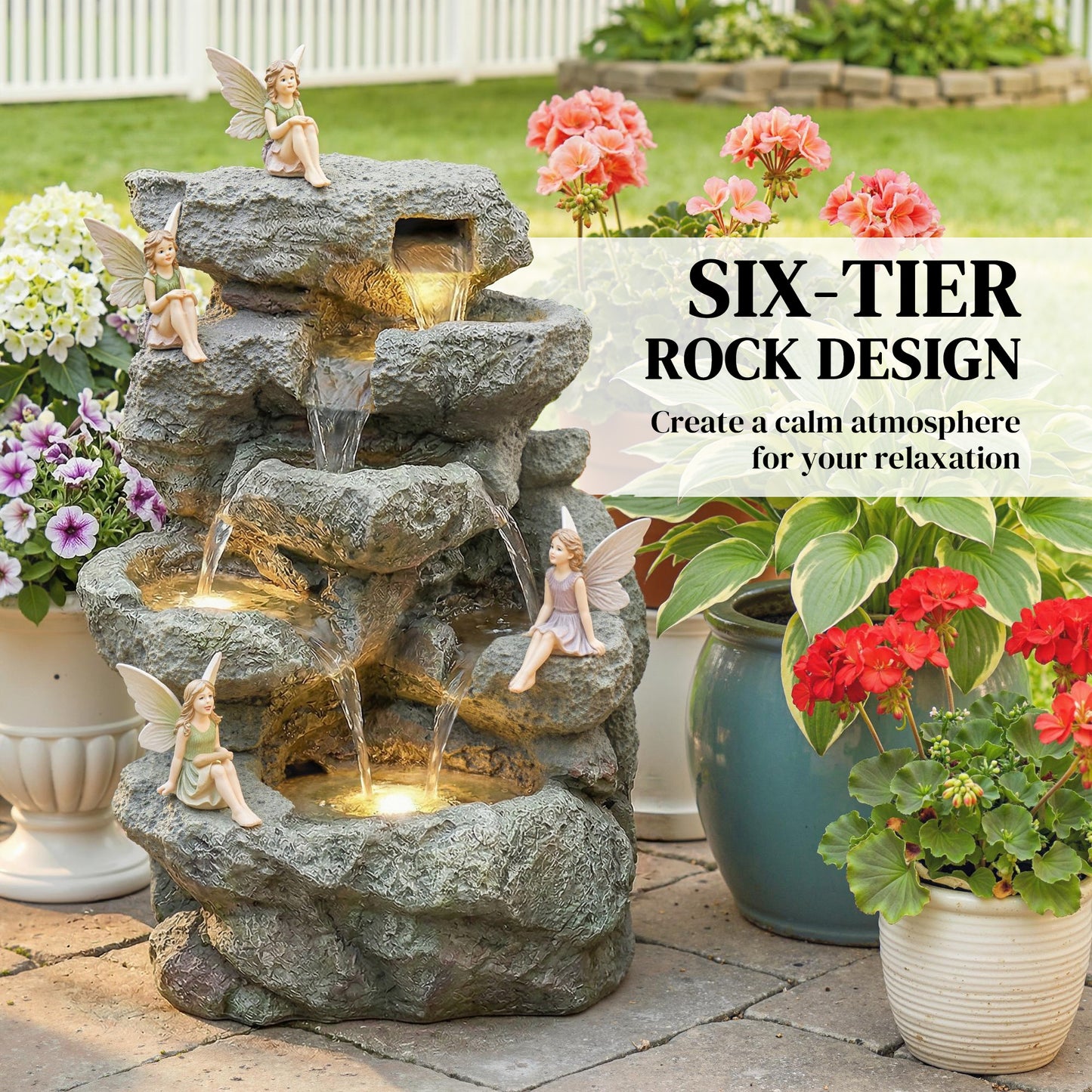 Outdoor Fountain, Resin Freestanding Garden Fountain, Grey