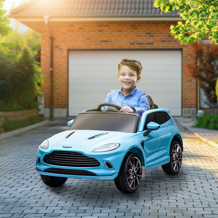 Aston Martin DBX Licensed 12V Kids Ride on Car, Battery Powered Kids Electric Car with Remote Control, 4 Suspension Wheels, LED Lights Music Horn, Slow Start, for Ages 3-6, Blue