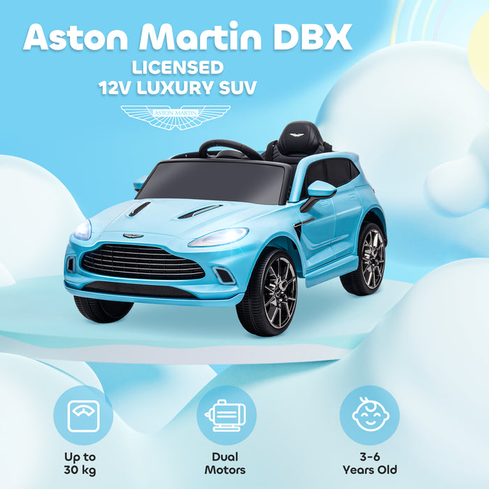 Aston Martin DBX Licensed 12V Kids Ride on Car, Battery Powered Kids Electric Car with Remote Control, 4 Suspension Wheels, LED Lights Music Horn, Slow Start, for Ages 3-6, Blue