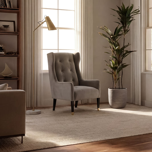 Grayson Armchair Dove Grey - Brushed Gold