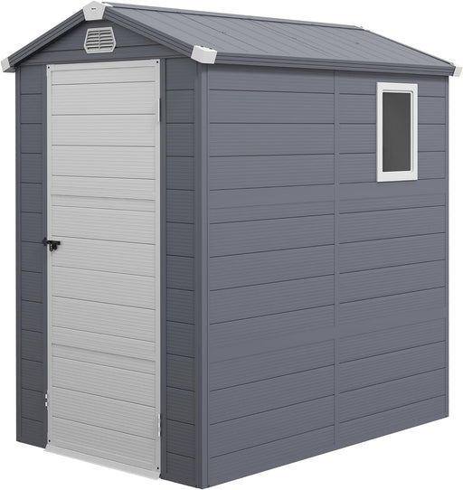 4 x 6ft Garden Shed with Foundation Kit,Outdoor Storage Tool House with Ventilation Slots & Lockable Door, Grey