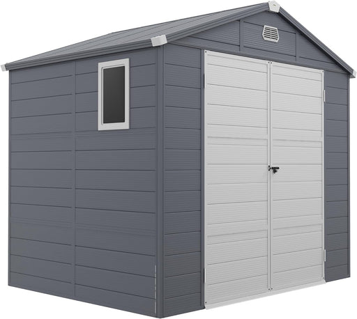 8 x 6ft Garden Shed with Foundation Kit Outdoor Storage Tool House with Ventilation Slots and Lockable Door, Grey
