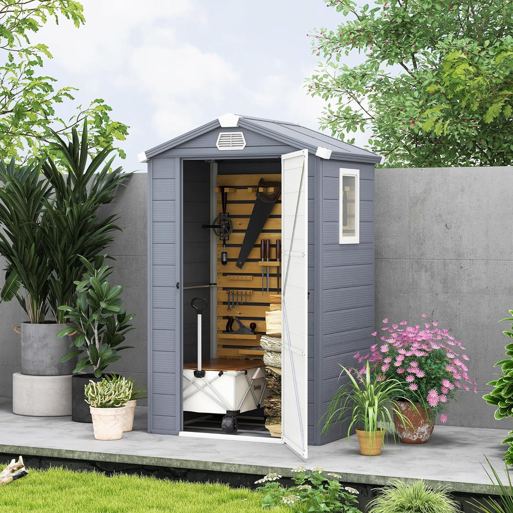 4 x 3ft Garden Shed with Foundation Storage Tool House with Ventilation Slots and Lockable Door, Grey