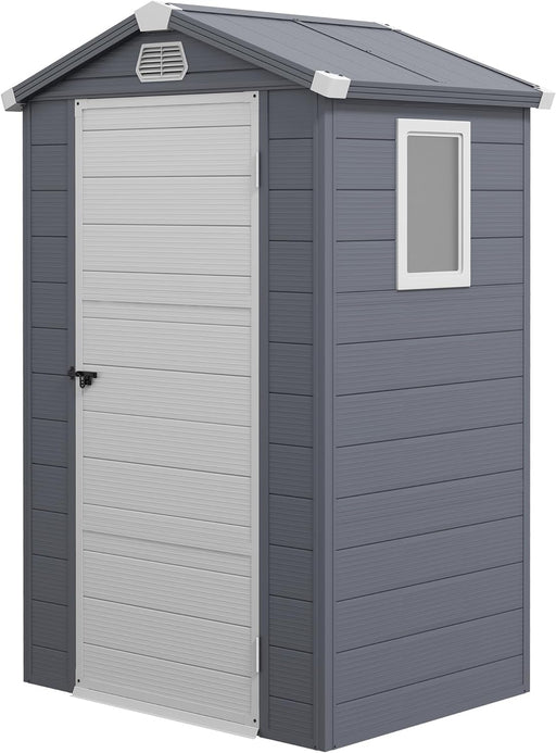 4 x 3ft Garden Shed with Foundation Storage Tool House with Ventilation Slots and Lockable Door, Grey