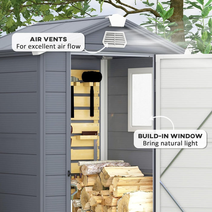 4 x 3ft Garden Shed with Foundation Storage Tool House with Ventilation Slots and Lockable Door, Grey