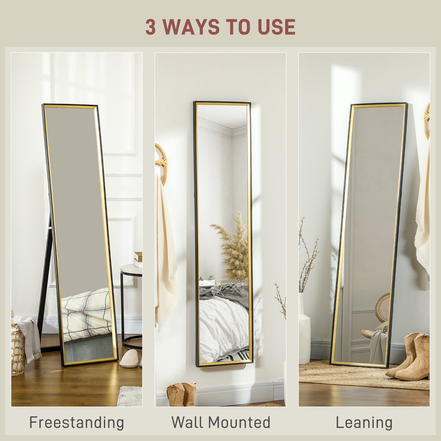 Full Length Mirror Wall Mount Leaning Standing Mirror, Black