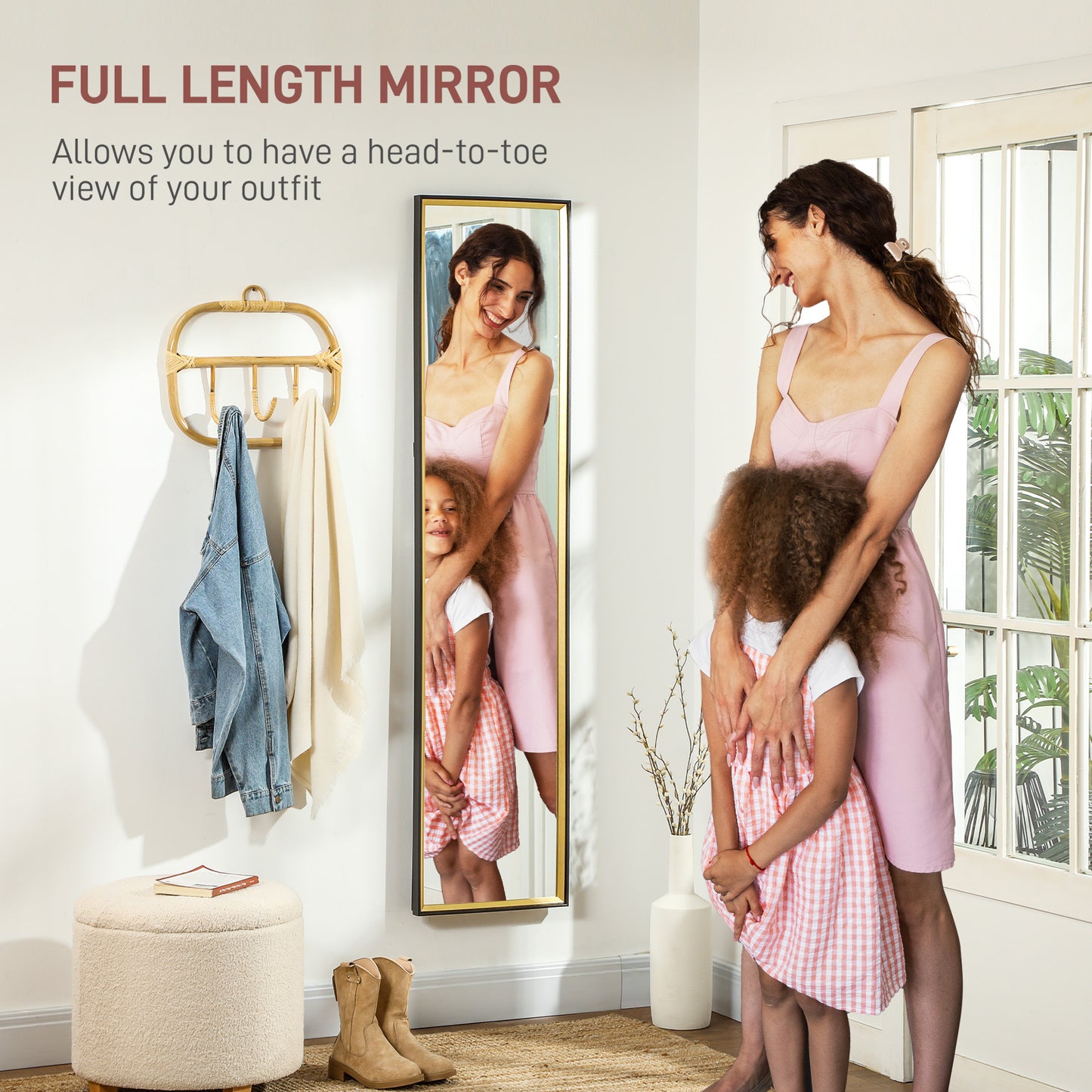 Full Length Mirror Wall Mount Leaning Standing Mirror, Black