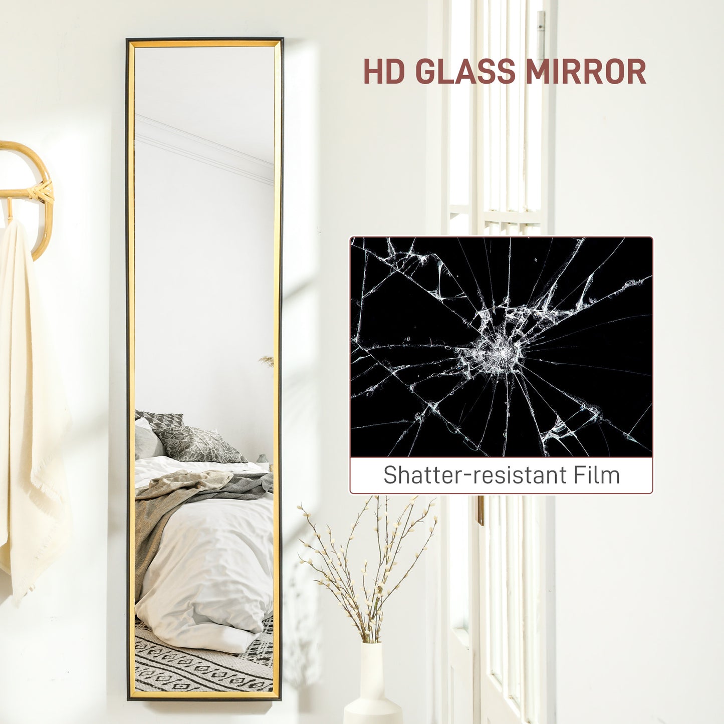 Full Length Mirror Wall Mount Leaning Standing Mirror, Black