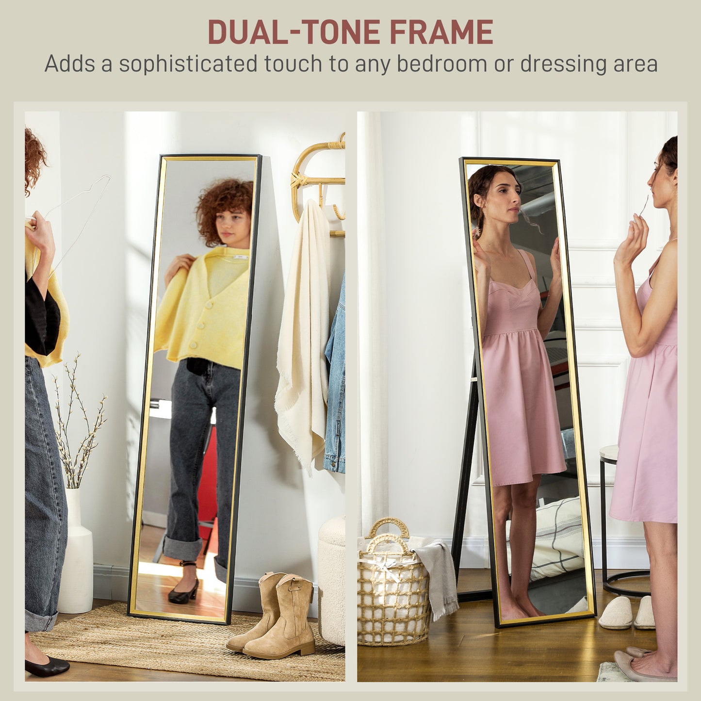 Full Length Mirror Wall Mount Leaning Standing Mirror, Black