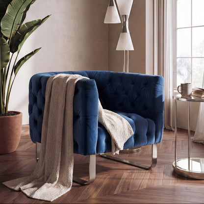 Grosvenor Armchair - Navy Blue - Brushed Silver