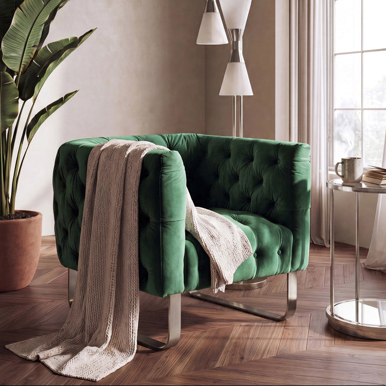Grosvenor Armchair - Bottle Green - Brushed Silver