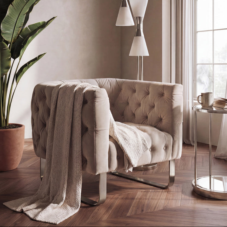 Grosvenor Armchair - Taupe - Brushed Silver