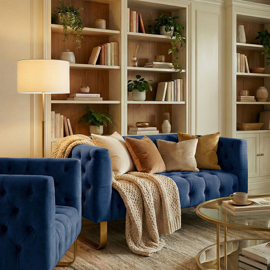 Grosvenor Two Seat Sofa - Navy Blue - Brushed Brass