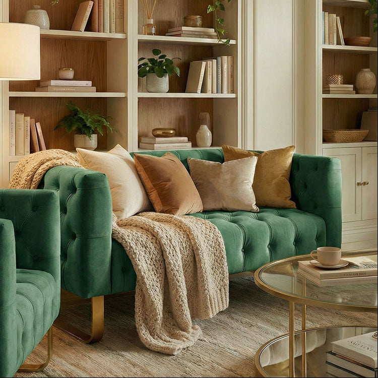 Grosvenor Two Seat Sofa - Bottle Green - Brushed Brass