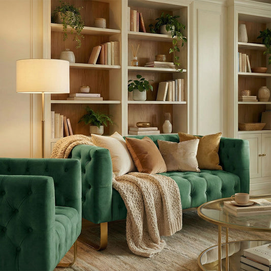 Grosvenor Two Seat Sofa - Bottle Green - Brushed Brass