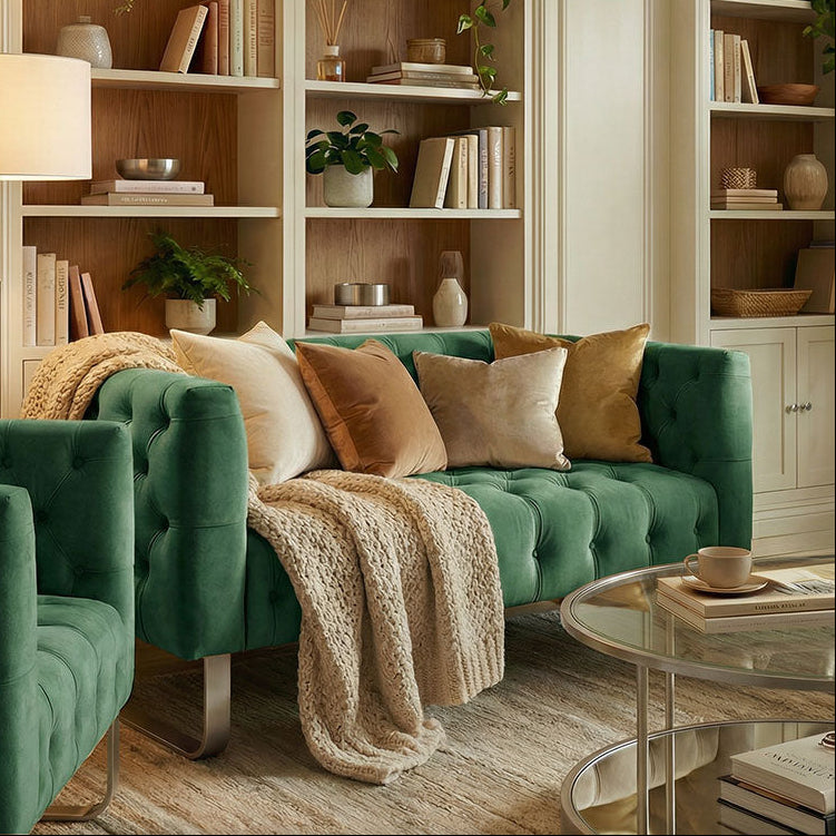 Grosvenor Two Seat Sofa - Bottle Green - Brushed Silver