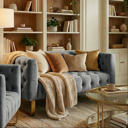 Grosvenor Two Seat Sofa - Dove Grey - Brushed Brass
