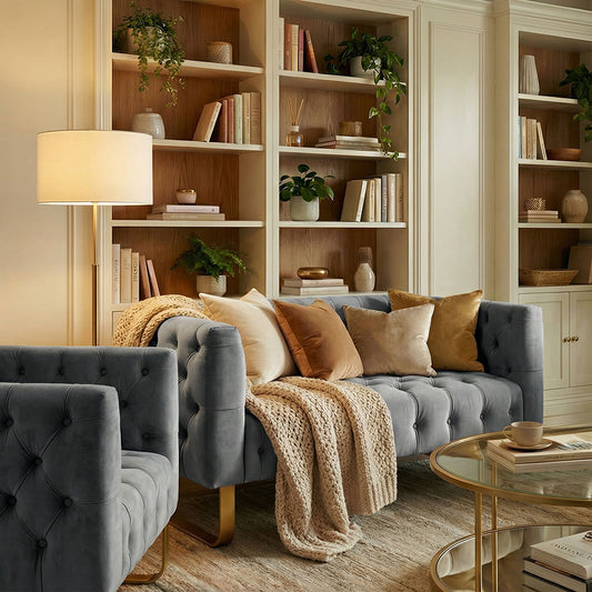 Grosvenor Two Seat Sofa - Dove Grey - Brushed Brass