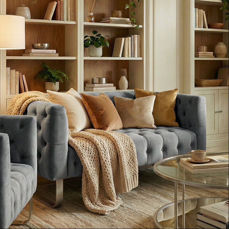 Grosvenor Two Seat Sofa - Dove Grey - Brushed Silver