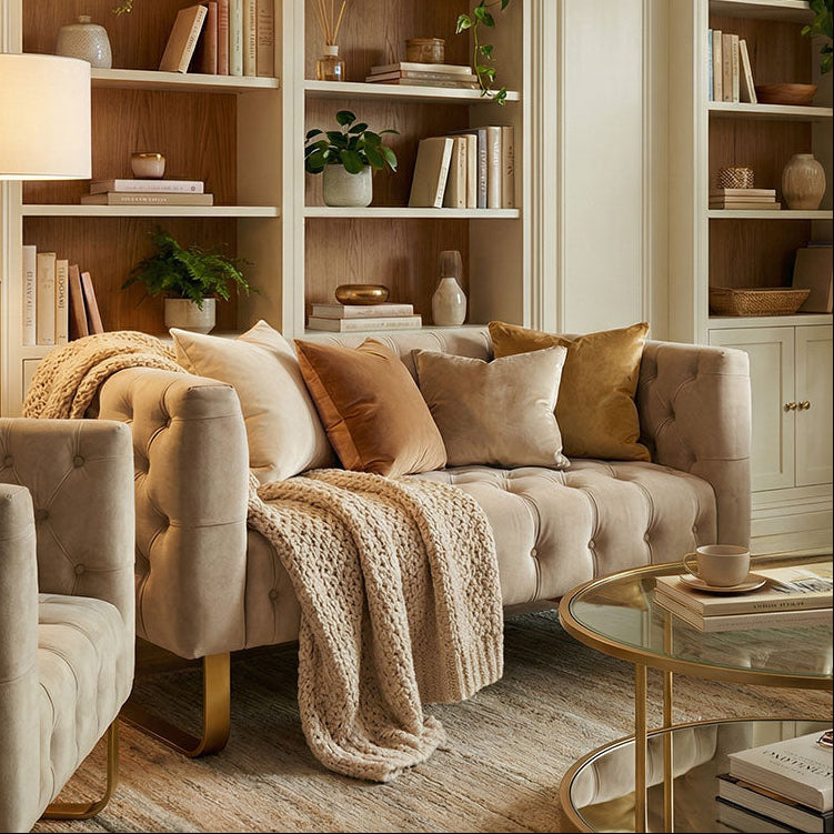Grosvenor Two Seat Sofa - Taupe - Brushed Brass