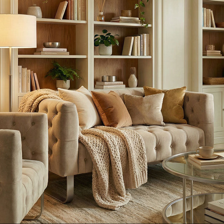 Grosvenor Two Seat Sofa - Taupe - Brushed Silver