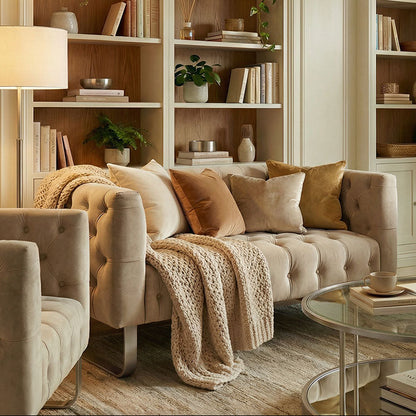 Grosvenor Two Seat Sofa - Taupe - Brushed Silver