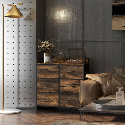 Bedroom Chest of Drawers 6 Drawer Dresser w/ Shelf, Rustic Brown