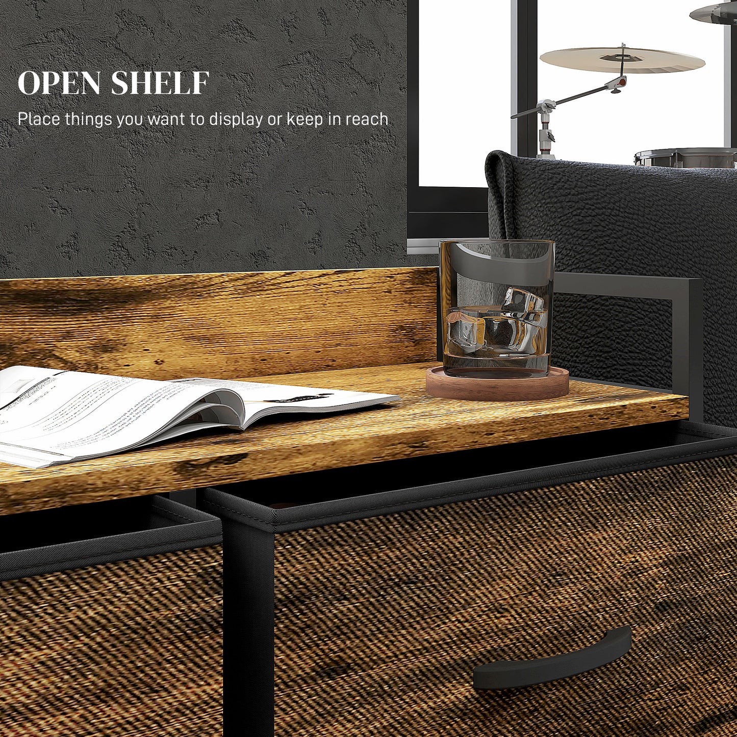 Bedroom Chest of Drawers 6 Drawer Dresser w/ Shelf, Rustic Brown