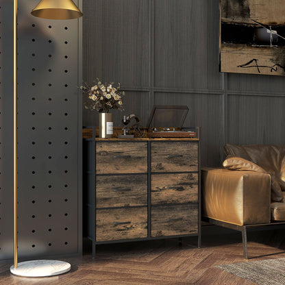 Bedroom Chest of Drawers 6 Drawer Dresser w/ Shelf, Rustic Brown