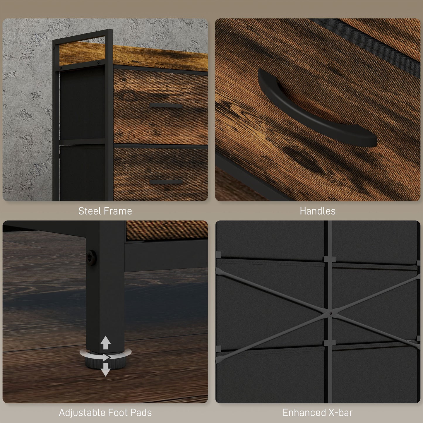 Bedroom Chest of Drawers 6 Drawer Dresser w/ Shelf, Rustic Brown