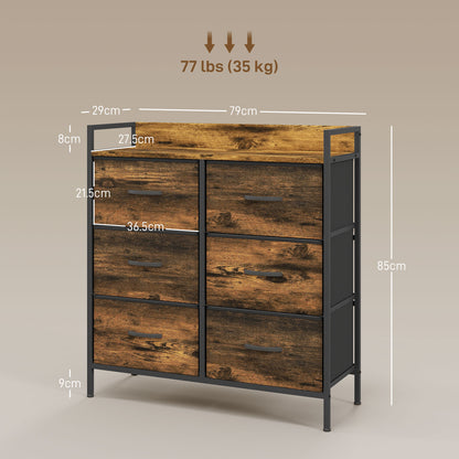 Bedroom Chest of Drawers 6 Drawer Dresser w/ Shelf, Rustic Brown