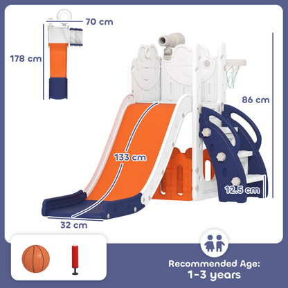 5 in 1 Toddler Slide Set with Basketball Hoop for Age 1-3, Orange