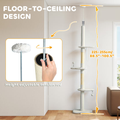  225-255 cm Adjustable Cat Tree with Sisal Scratching Posts, Beige