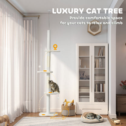  225-255 cm Adjustable Cat Tree with Sisal Scratching Posts, Beige