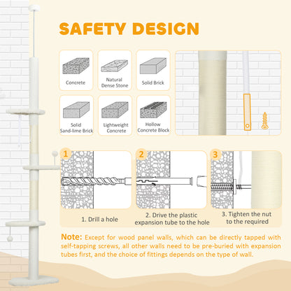  225-255 cm Adjustable Cat Tree with Sisal Scratching Posts, Beige