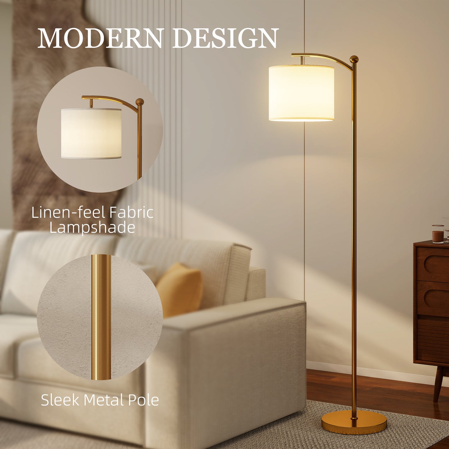 LED Floor Lamp, Stepless Dimmable Reading Standing Lamp with Magnetic Remote Control and 11 Colours Temperature & 11 Brightness Levels, 60 Min Timer for Living Room, Bedroom, Office, Gold Tone