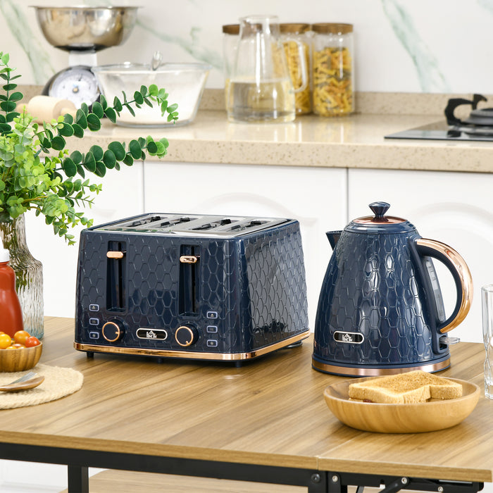 1.7L Kettle and Toaster Set with Defrost Reheat and Crumb Tray Blue