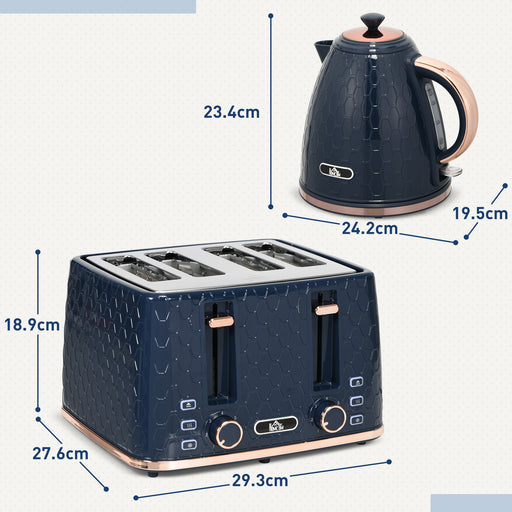 1.7L Kettle and Toaster Set with Defrost Reheat and Crumb Tray Blue