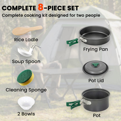 Camping Cookware Set, 8-Piece Ultralight Camping Cooking Kit Grey