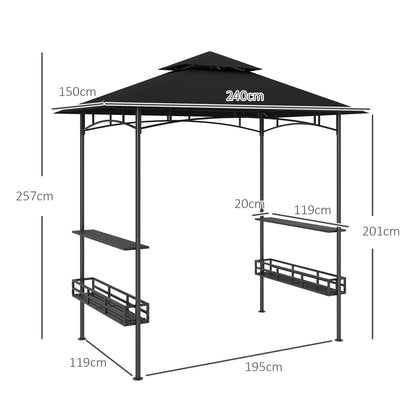 8' x 5' Grill Gazebo Canopy with 2 Side Shelves, Hook, Dark Grey