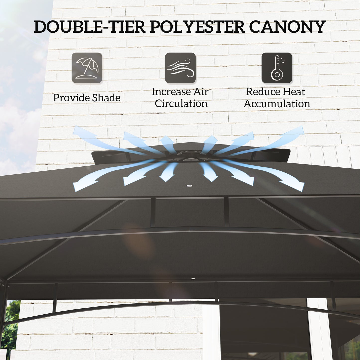 8' x 5' Grill Gazebo Canopy with 2 Side Shelves, Hook, Dark Grey