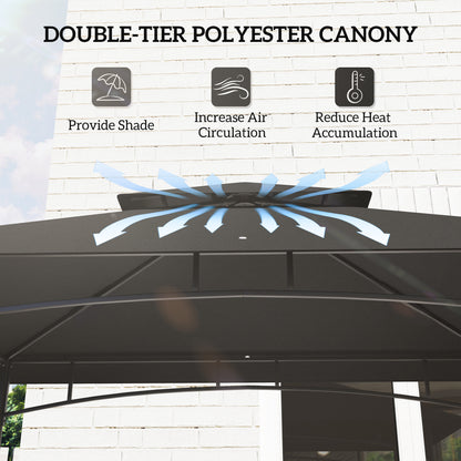 8' x 5' Grill Gazebo Canopy with 2 Side Shelves, Hook, Dark Grey