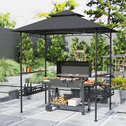 8' x 5' Grill Gazebo Canopy with 2 Side Shelves, Hook, Dark Grey