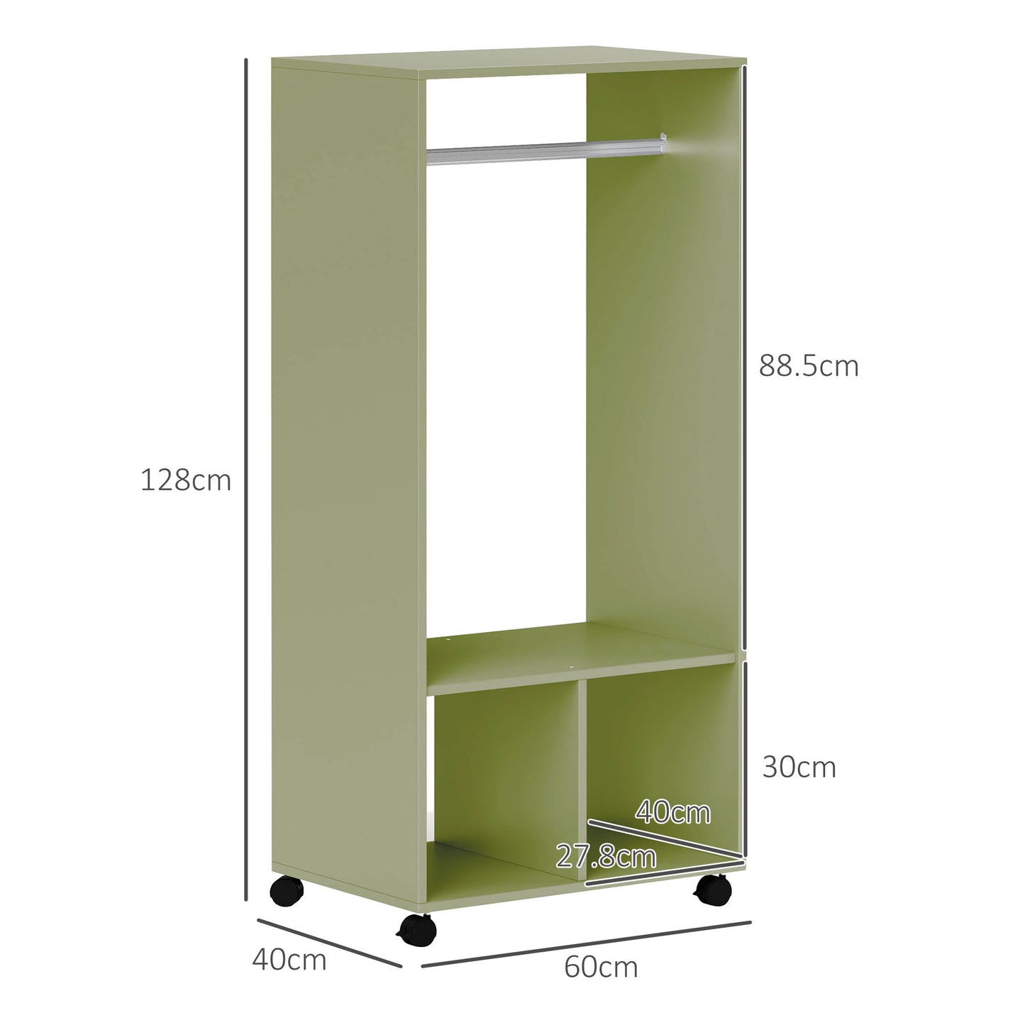 Open Wardrobe Clothes Rail Bedroom Clothes Storage Rod Shelves Green