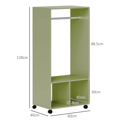 Open Wardrobe Clothes Rail Bedroom Clothes Storage Rod Shelves Green